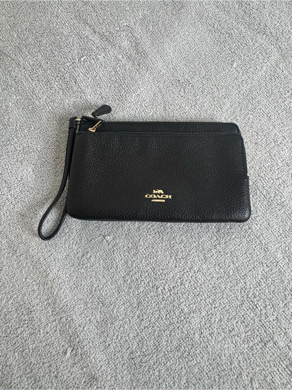 Coach Black Leather Wristlet Clutch with Gold Logo